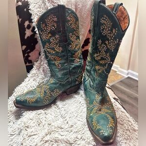 Teal with rhinestone cowgirl boots